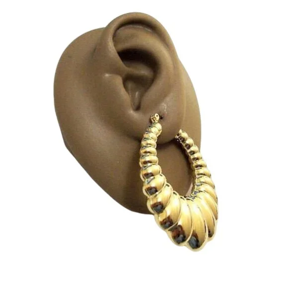 1 7/8 Inch 45mm Shrimp Hoop Gold Tone Pierced Post Earrings